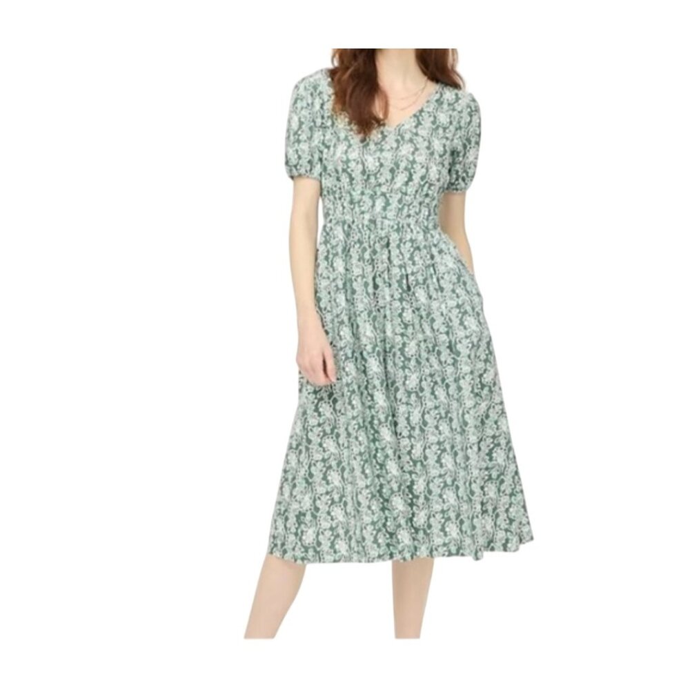 J.Crew Smocked-Waist Poplin Midi Dress Size 6 Pale Spinach Eucalyptus